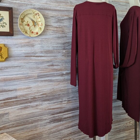 Long Cardigan High Low Button Down Lightweight Maroon Size XL - Picture 6 of 12